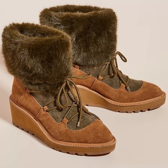 Cecelia New York Graham Shearling Suede Green Fur Trimmed Booties Boots 7 NIB - Picture 4 of 6